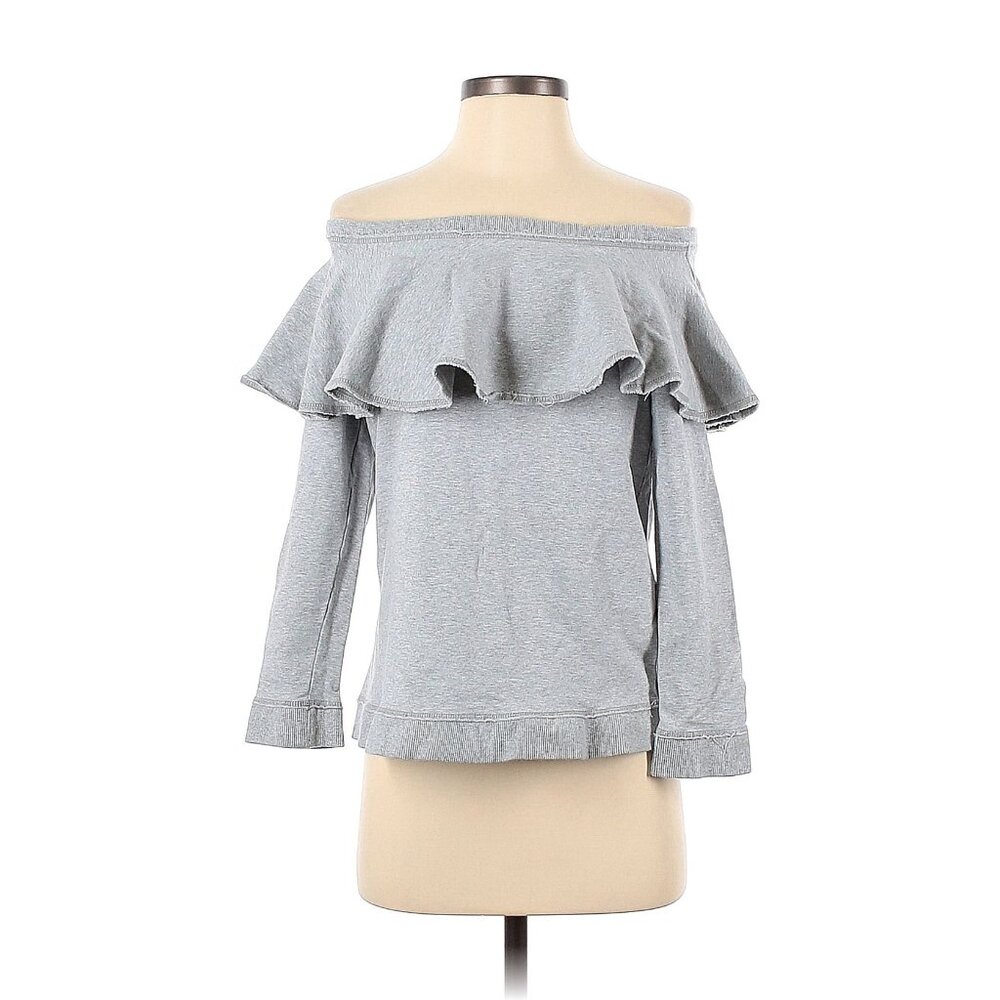 Size Small BOSTON PROPER GRAY OFF-SHOULDER TERRY SWEATSHIRT Fall Winter Designer